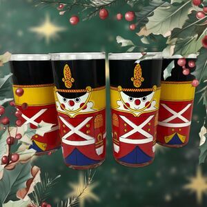 Vintage 1970s MCM  Set of 4  Cera Nutcracker Christmas Holiday Drinking Glasses